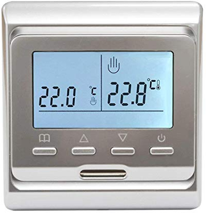 Adept Technology Digital Programmable Silver Thermostat for Precise Control - Ultra-Compact Design - Ideal for Electric and Wet Underfloor Heating Systems