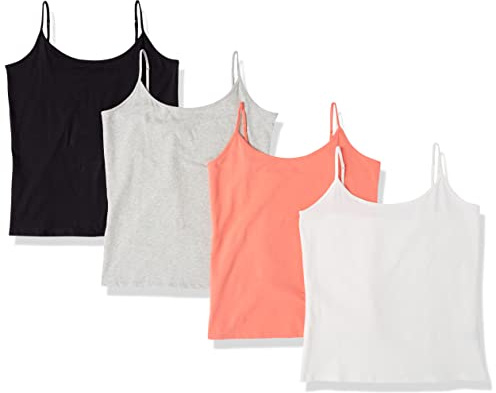 Amazon Essentials Dam Slim-Fit-linne, 4-pack, korall orange/ljusgrå ljung/vit, X-Large