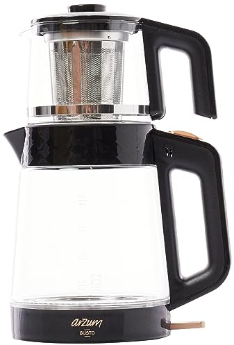 Arzum AR3101 Gusto Teemaschine, 1700 Watt Elektrischer Teebereiter mit 1,9 Liter Wassertank und 1,2 Liter Glaskanne, Warmhaltefunktion und Doppelheizsystem