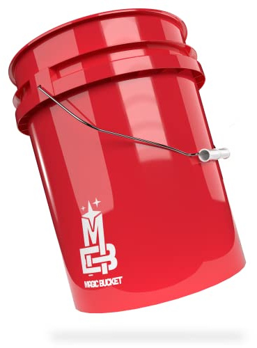 MAGIC BUCKET Cubo de lavado para lavado a mano de coche, rojo, 5 galones estadounidenses, aprox. 20 litros, compatible con Grit Guard, Detail Guardz Dirt Lock, Chemical Guys Dirt Trap, Gamma Lid