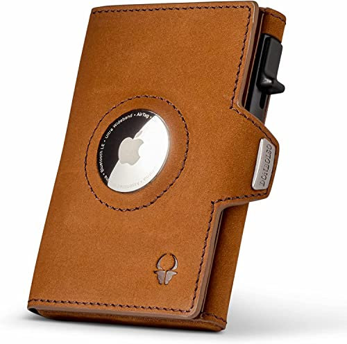 DONBOLSO Slim Wallet Austin Air I Minimalistischer Push Up Kartenhalter mit Apple AirTag Fach, Platz für 10 Karten & RFID Schutz I Kompaktes Leder Kreditkartenetui I Mini Portemonnaie Herren