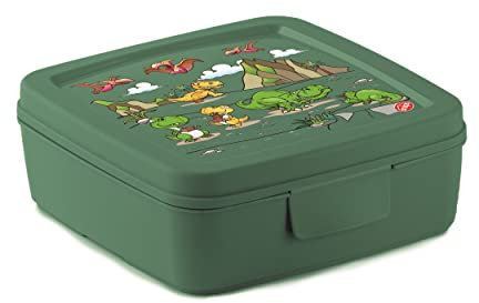 Snips Boîte à sandwich, Boîte à déjeuner pour enfants, Décor Dinosaure, Boîte à repas 14,5 x 14,5 x 5,5 cm, Couleur verte, Made in Italy