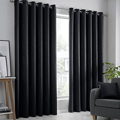 Fusion Black Thermal Curtains W90 x L72 (229x183cm) – 2 Panels – Eyelet Drapes for Bedroom & Living Room – Soundproof Window Treatment – Door Drapes – Strata Collection