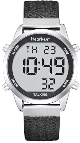 Hearkent Sprechende Armbanduhr für ältere Menschen, große Anzahl, leicht zu sehen, laute und klare französische Stimme, Nylon, schwarz, Riemen