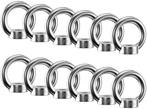 Lectorias 12 Piezas Tuerca de Anillo M8, Accesorios de Elevación, Argollas de Acero, Acero Inoxidable Hardware, Tuercas Anular, Ojales de Elevación para Varios Equipos de Elevación de Ingeniería