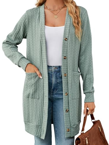 HANERDUN Femme Gilet Long Pulls Chunky Tricot Cardigan Manches Longues Manteau Sweater