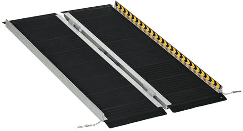 HOMCOM Rampa per Sedia a Rotelle Pieghevole in Lega di Alluminio, Rampa per Disabili con Deflettori e Adesivi, 122x73.6x5.1 cm, Nero