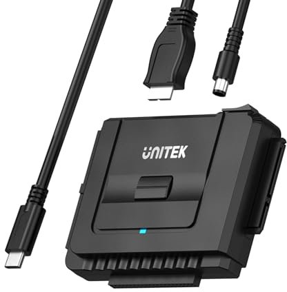 UNITEK SATA IDE zu USB C Festplattenadapter Konverter für universelle 2,5'' 3,5'' HDD/SSD Externe Festplatten, EIN-Tasten Backup Funktion und mit 12V 2A Netzadapter