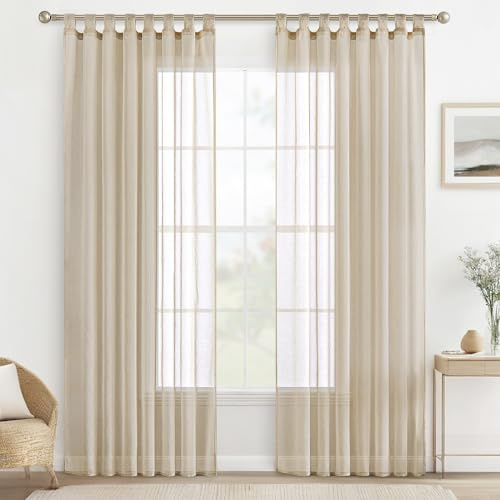 MIULEE Cortinas con Trabillas Salon Modernas Visillos Transparentes Cortinas de Dormitorio 2 Piezas Poliéster Cortina Caqui Claro 140 x 225 cm