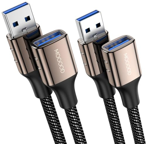 MOGOOD Cable Alargador USB 3.0 1M, Macho a Hembra, 5Gbps, Nylon, Pack de 2