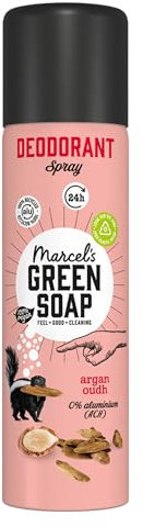 Marcel's Green Soap - Spray Déodorant Antiperspirant Argan & Oudh - Sans Aluminium (ACH) - Végétalien - Sans Microplastique - 150ml