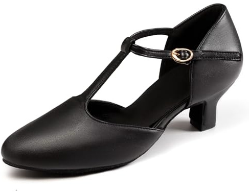 Asyusyu Character Dance Shoes Women Black Character Shoes Low Heel Ladies Dance Shoes for Ballroom Latin Salsa-5 UK