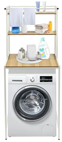 TESUGN Waschmaschinenregal, Regal über Waschmaschine, 3-stöckiges Badezimmerregal, Badezimmer Platzsparer, Waschmaschinenschrank Überbauschrank, Metall Holzwerkstoff, 69 * 60 * 176.5cm, Weiß