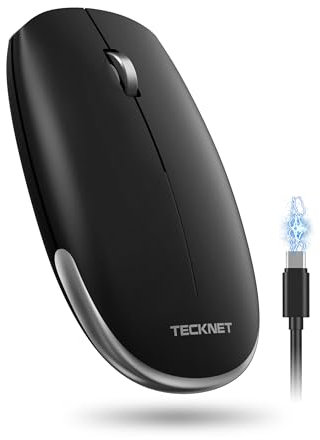 TECKNET Bluetooth Maus Kabellos Wiederaufladbar (2.4G USB+BT) - 600/1200/1600/4000 DPI Einstellbare, Leise Funkmaus mit Metallrolle für Laptop, PC, Tablet, Ipad, Mac, Computer, iOS, Android, Windows