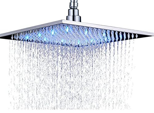 Cabezal de ducha grande cuadrado LED con luces que cambian de color, moderno cabezal de ducha de lluvia negro para actualización de baño