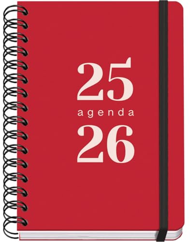 Dohe - Agenda Scolaire 2025 2026 - Page Par Jour, A5 (15x21 cm), Espagnol et Anglais, Septembre à Juin, Spirale Double et Élastique, Couverture Flexible, 4 Pages d'Autocollants - GRAMMAR Rouge