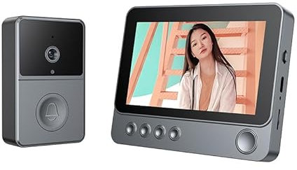 Sonnette sans Fil avec Caméra, IP65 Exterieur Etanche, 1080P HD Écran 4.3, 2.4G Sonnette Vidéo sans Fil, Audio Bidirectionnel, Vision Nocturne, Résistant aux intempéries, Supporte la MicroSD