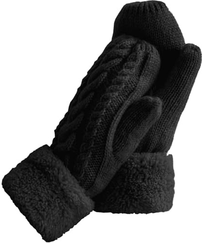 Risipu Women's Winter Gloves Warm Fleece Lining Cozy Cable Knit Thick Gloves Mittens for Cold Weather (Black, One Size)