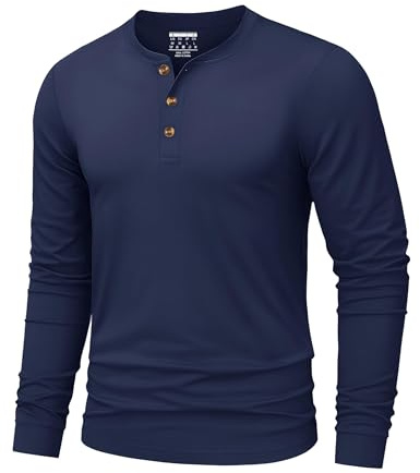 TACVASEN Men’s Henley Long Sleeve T Shirt Cotton Smart Casual Grandad Shirt | Men's long-sleeved shirt, basic T-shirt with button placket, regular fit casual shirt, casual shirts