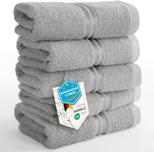 Hammetex Gästhanddukar 5-pack 30x50 cm, 100% Bomullsfrotté | OEKO-TEX-certifierade, mjuka & absorberande, frotté, med hängögla, för badrum, gästtoalett & kök