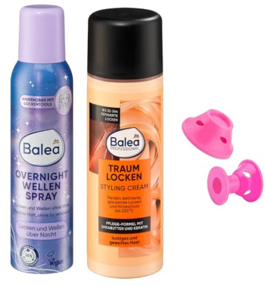 Set de 3 piezas para el cuidado de los rizos, spray ondulado Overnight 150 ml + crema de peinado de 150 ml + rodillo de silicona – peinado suave y rizos perfectos sin calor