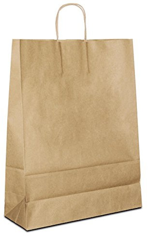 Papiertüten braun mit Kordel-Henkel I 50 Stk. 32+12x41cm I Papiertragetasche für Einzelhandel, Hochzeit, Geburtstag, TO-GO I Geschenktüten aus Kraftpapier I HUTNER