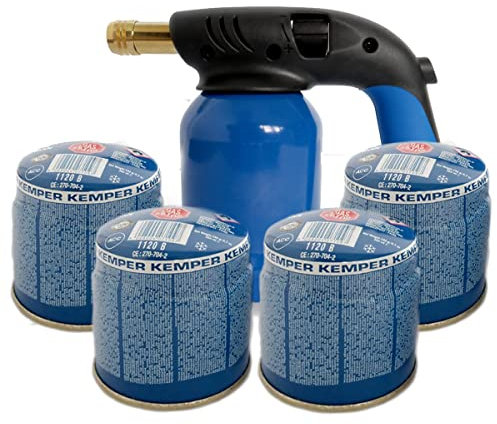 KEMPER - Lampe a souder coque acier piezo + 4 cartouches gaz 190g avec sécurité stop gaz