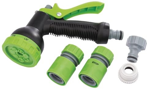 Draper 7 Pattern Hose Pipe Spray Gun | 5 Piece Gardening Kit | 1/2 Connection Attachments Compatible | Watering & Cleaning Tools| 00801