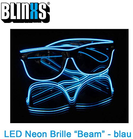 BLINXS EL-Wire/LED Neon-Brille/Leuchtbrille/Partybrille BEAM leuchtet bzw. blinkt in Blau für Party, Konzerte und Club