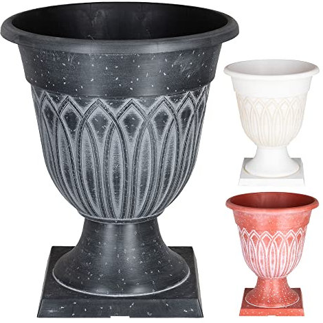 SG Traders Large Urn Plant Pot Stand, Flower Pots Outdoor Garden Planters, Indoor Plant Pot, Tall Planter with Drainage Holes, Strong Plastic Patio Home Plants,
