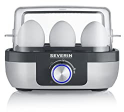 SEVERIN Eierkocher für 6 Eier mit elektronischer Kochzeitüberwachung, inkl. Messbecher mit Eierstecher, Eier Kocher mit Pochiereinsatz, Edelstahl-gebürstet/schwarz, 420 W, EK 3167