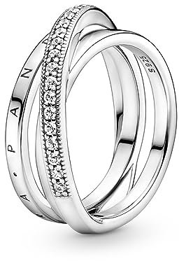 PANDORA Ring überkreuzendes Dreifachband silber, Zirkonia 199057C01 52