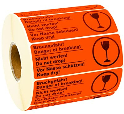 Prolac varningsklistermärken kasta, skydda mot fukt – praktiska fraktetiketter självhäftande på en rulle – permanent självhäftande, högkvalitativa paketklistermärken – 1 000 stycken per rulle