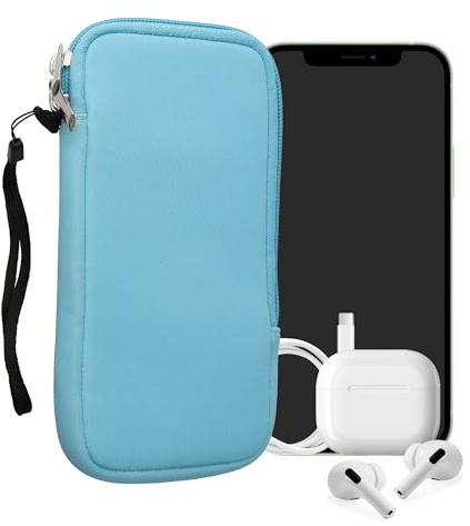 kwmobile Universellt neoprenfodral för smartphone - skyddsfodral med dragkedja för XXL - 7 tum ljusblå