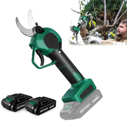 YRHome Elektrische Baumschere Astschere Akku Gartenschere 48V 3000mAh, 30mm Schnittdurchmesser, 2 Blades, 2 Wiederaufladbare Batterie Astschere Akku Rosenschere