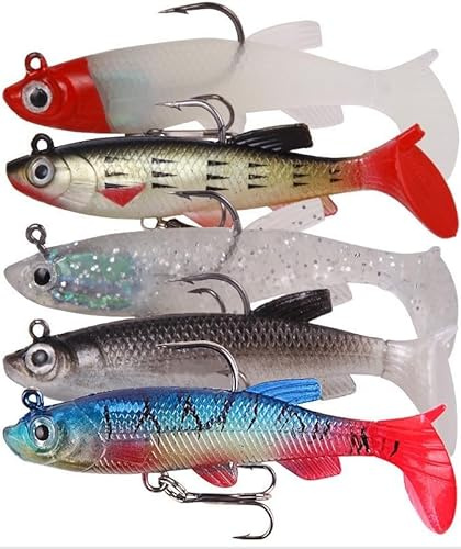 FLAVNTEL 5 Pezzi Esche Artificiali Bionica Con Ami da Pesca, Kit per Trota, Spigola, Persico, Luccio