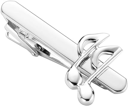 Clips de corbata de acero inoxidable para hombre, clip de corbata vintage con símbolo de música, traje de esmoquin, vestido, camisa, accesorios de mujer, joyería plateada para boda, 5 x 2.2 cm, No es