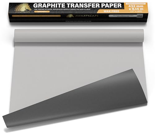 MyArtscape Rotolo di carta trasferibile in grafite, 43,2 cm x 9,1 m, carta carbone senza cera per tracciare su tela, carta e legno, carta carbone cancellabile per disegno e schizzi