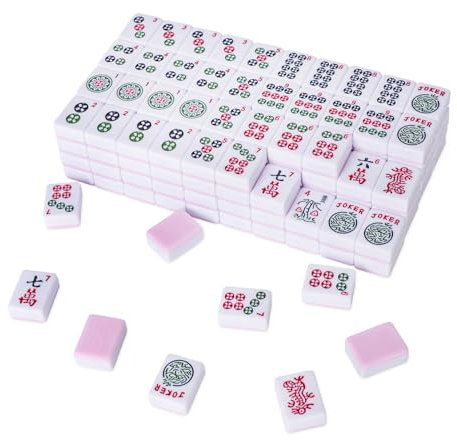 TIASUSAN American Mahjong Tile Set with 166 Pink Back Tiles (1.2”, Tiles Only), Mahjong Game Set