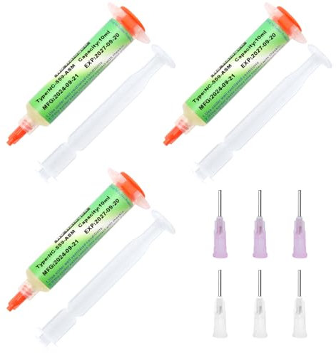 ZOCONE 3 Pcs 10ml Solder Flux Syringe with 3 Pusher 6 Needles, 138°C Low Temperature Syringe Solder Paste Sn42/Bi58 Lead Free Flux Soldering Paste, Soldering Flux for BGA, IC, PCB, CPU, LED, SMT