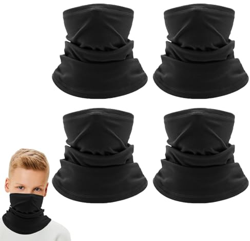 EUPSIIU 4 Pcs Kids Neck Warmer, Winter Neck Warmer Gaiter Fleece Windproof Neck Scarf Tube Scarf, Snood Scarf, Multifunctional Headwear for Cycling Skiing Running Boys Girls (Black)