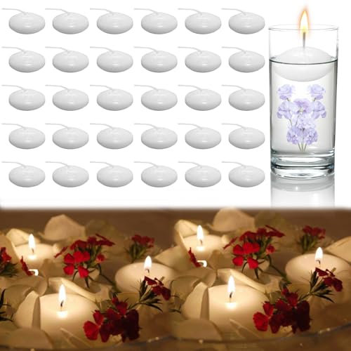 Schwimmkerzen Weiss, 30 Stück Schwimmende Kerzen, Rauchlose Floating Candles, Schwimmende Teelichter 3,8 * 1,5cm, Weiße Schwimmkerzen Zur Dekoration, Wasserkerzen Für Hochzeiten