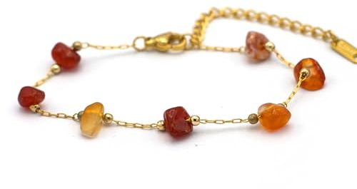 Miracles Minéraux Bracelet en acier inoxydable plaqué Or avec des pierres naturelles| Bijou Élégant| fait main en France | (Bracelet Mei | Cornaline)