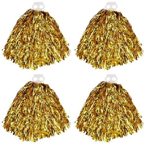 CREATCABIN 2 pompón de Plástico con Lámina Metálica para Porristas con Mango de Bastón para Entrenamiento de Equipos de Animación, Fiestas, Bailes, Presentaciones, Celebraciones, 11.02x4.72 Pulgadas