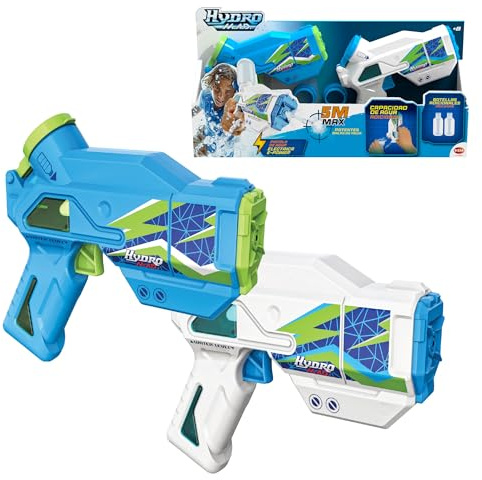 Bizak Hydro M.A.D. Mini Blaster Pack Doble, Pistolas de Agua Electrónicas en Azul y Blanco, Alcance hasta 5m, Juguete para Juego al Aire Libre, Niños y Niñas +8 Años, (62001154)