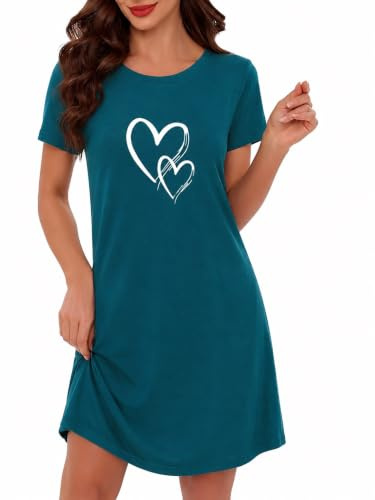 Marvmys Chemise De Nuit Femme À Manches Courtes en Coton avec Col Rond | Imprimé Cœur Noir Taille S-4XL