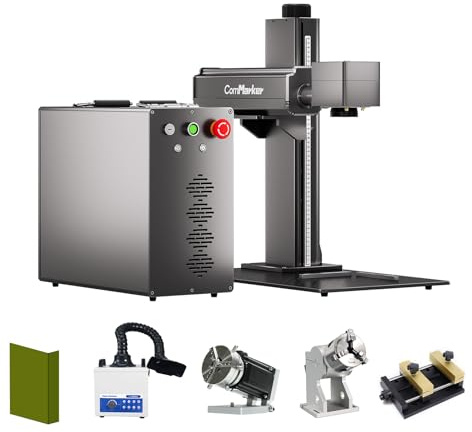 ComMarker Titan1 200W JPT Mopa Fibre Laser Engraving Machine with 2 Optional Lenses, Motorised Elevation, Colour Marking, Lightburn Compatible, Lasers for Metal and Plastic