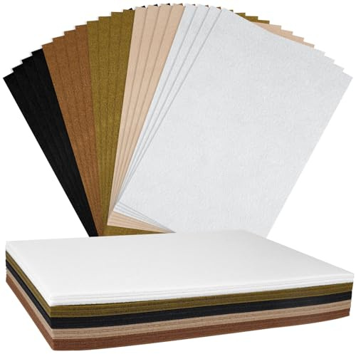 NEBURORA Láminas de fieltro de 2 mm de grosor para manualidades, 20 piezas de fieltro rígido para manualidades, láminas de tela de fieltro blanco y marrón para patchwork y costura