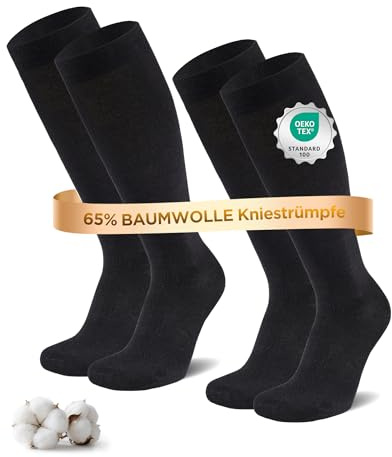 Niofind Chaussettes de Contention Femme & Homme – Lot de 2 Paires – 65% Coton – Bas de Compression Genou pour Sport, Voyage, Grossesse & Travail