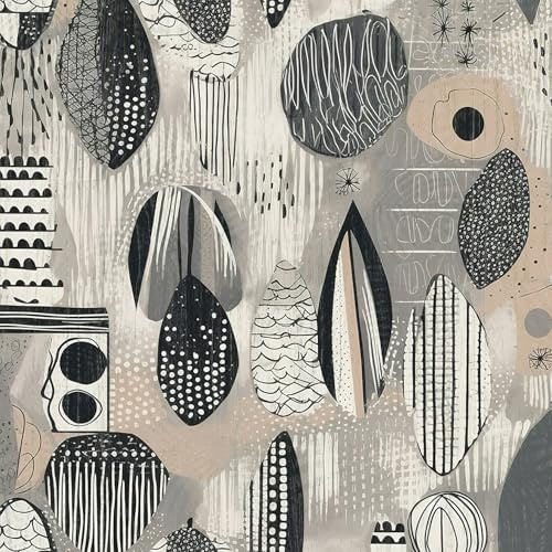Black and White Geometric Wallpaper,44 x 300 cm Peel and Stick Wallpaper Abstract Geometric Hand Drawn Doodle Pattern Modern Wall paper Self Adhesive Furniture Wrap for Living Room,Bathroom,Cabinet